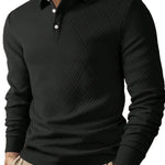 Men’s Solid Color Fashion Lapel Long Sleeve Polo Shirt – Loose Fit Daily Wear Top in Multiple Colors