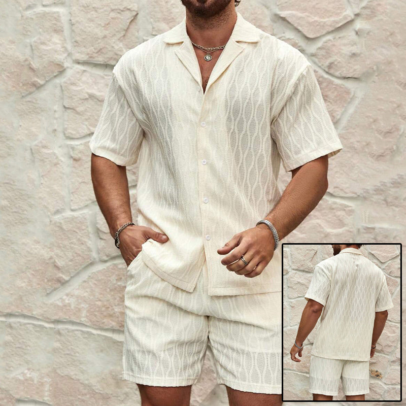 Men’s Summer Tracksuit Set – Casual Two-Piece Lapel Shirt & Shorts Outfit for Beach or Holiday Wear