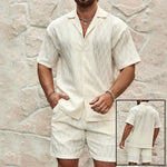 Men’s Summer Tracksuit Set – Casual Two-Piece Lapel Shirt & Shorts Outfit for Beach or Holiday Wear