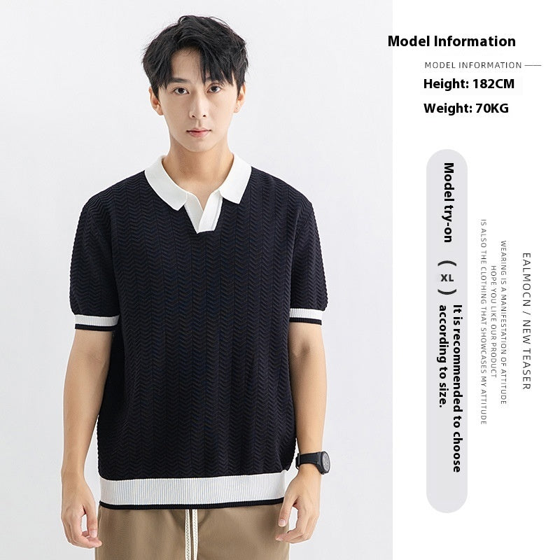 Men’s Ice Silk Polo Shirt | High-End Short Sleeve Striped T-shirt for Cool Summer Comfort