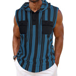 Men’s Striped Sleeveless Hooded Vest with Pocket | Casual Summer Streetwear Tank Top