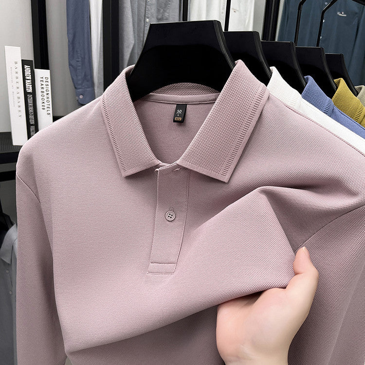 Mercerized Cotton Long-Sleeved Polo Shirt for Men – Breathable Casual Dad Style Top for Spring & Autumn