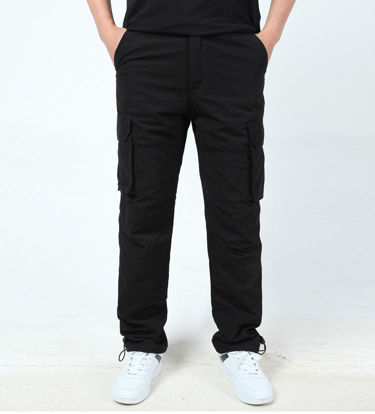 Extra Thick Warm Men's Fleece Overalls – Winter Multi-Pocket Cotton Work Pants