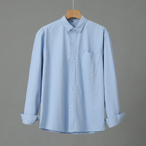 Casual Solid Color Cotton Long Sleeve Shirt for Men – Soft Comfortable Cardigan Style Daily Wear