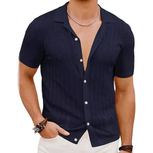 Summer Cool Hollow Men’s Shirt | Lightweight Breathable Short Sleeve Cardigan Top