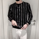 Men’s Niche Round Neck Slim-Fit Striped Sweater – Lightweight Corduroy Pullover for Casual Style