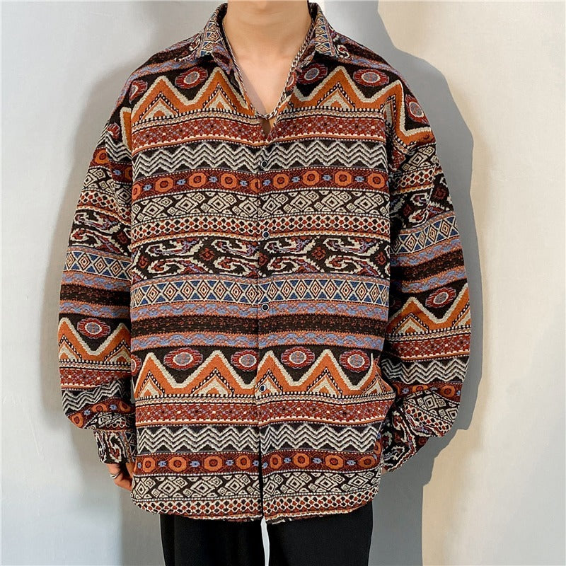 Loose Japanese-Style Retro Ethnic Long Sleeve Shirt – Autumn & Winter Cardigan for Youth Couples