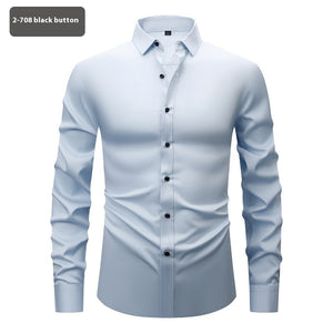 Men’s Long Sleeve Stretch Shirt – Fashionable Solid Color Loose Fit Top for Casual & Daily Wear