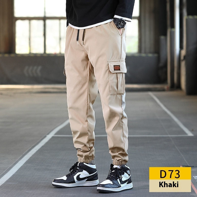 Men's Loose Multi-pocket Work Pants – Solid Color Wear-resistant Ankle Banded Trousers