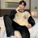 Men’s Coral Fleece Winter Pajamas – Thickened Flannel Lined Long-Sleeve Top & Trousers | Warm Homewear Suit