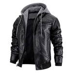 Men’s Hooded PU Leather Jacket – Warm Zipper Pockets Fashion Coat for Winter Daily Wear