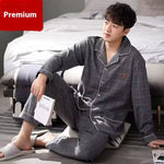 Men’s Cotton Long-Sleeve Pajama Set – Loose Trousers & Top | Comfortable Autumn and Winter Homewear for Men
