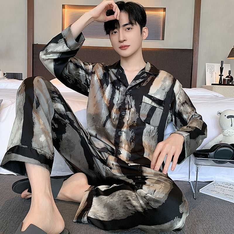 Men’s Cardigan Long Sleeve Home Wear – Comfortable Polyester Lounge Set for Casual and Sleep