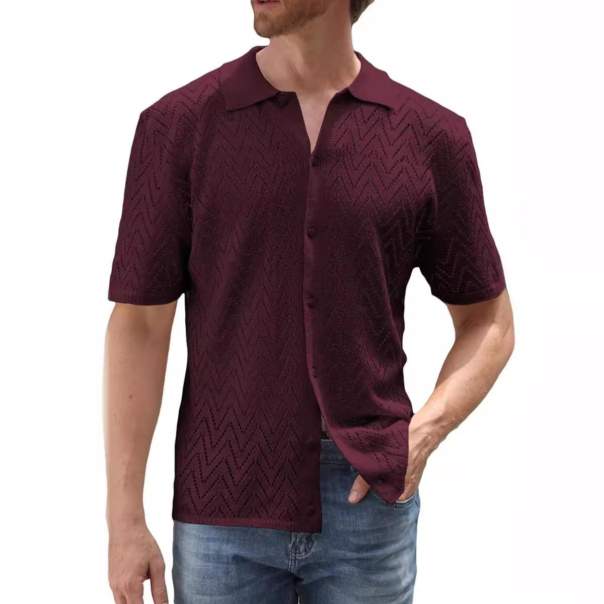 Men’s Summer Hollow Leisure Shirt – Lightweight Short Sleeve Non-Iron Casual Top in Multiple Colors