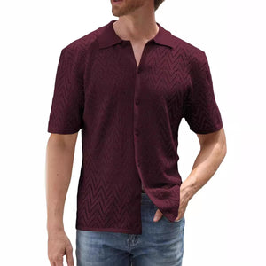 Men’s Summer Hollow Leisure Shirt – Lightweight Short Sleeve Non-Iron Casual Top in Multiple Colors