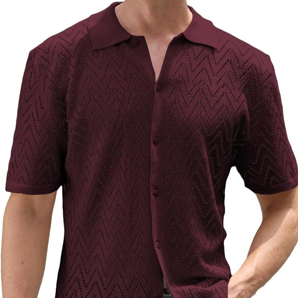 Men’s Summer Hollow Leisure Shirt – Lightweight Short Sleeve Non-Iron Casual Top in Multiple Colors