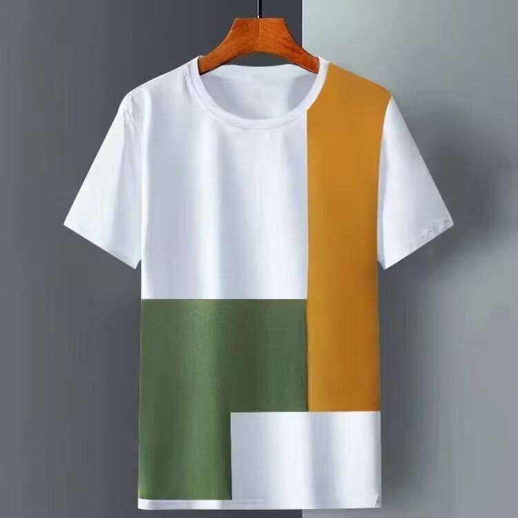 Summer Ice Silk Short Sleeve T-Shirt for Men – Lightweight Plaid Loose Fit Cooling Top