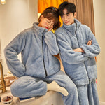 Plush Couple Thermal Zipper Suit – Thick Flannel Homewear Set for Men and Women