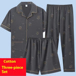 Men’s Summer Cotton Pajamas – Short Sleeve Shirt & Trousers Three-Piece Cartoon Set