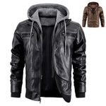 Men’s Hooded PU Leather Jacket – Warm Zipper Pockets Fashion Coat for Winter Daily Wear