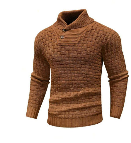 Men’s Slim Turtleneck Sweater – Button Design Pullover, Thick Solid Color Casual Fashion Top