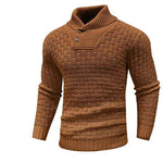 Men’s Slim Turtleneck Sweater – Button Design Pullover, Thick Solid Color Casual Fashion Top