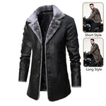 Men’s Plush Lapel Leather Jacket – Winter Warm Fleece Lined Single-Breasted Long Coat