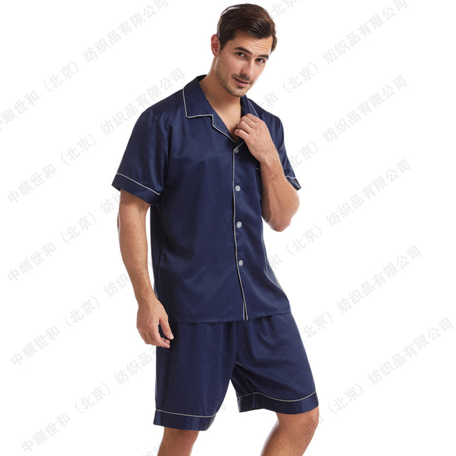 Men's Summer Satin Lapel Homewear Set – Thin Breathable Short-Sleeved Sleepwear Suit for Cool Comfort