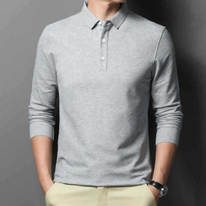 Casual Classic Solid Color Long Sleeve Polo Shirt for Men – Comfortable Cotton Blend Top