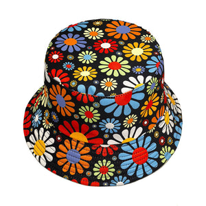 Colorful Flowers Bucket Hat – Retro Sun Hat | Polyester, Breathable, Sun Protection, Casual Outdoor Hat for Men & Women