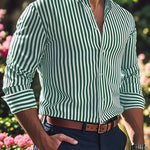 Ins Stripe Printed Long Sleeve Shirt for Men – Casual Loose Lapel Button Top Fashion Daily Wear