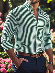 Ins Stripe Printed Long Sleeve Shirt for Men – Casual Loose Lapel Button Top Fashion Daily Wear