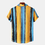 New Men’s Contrast Color Striped Shirt – Cotton Casual Short Sleeve Top for Summer Style