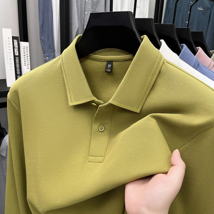 Mercerized Cotton Long-Sleeved Polo Shirt for Men – Breathable Casual Dad Style Top for Spring & Autumn