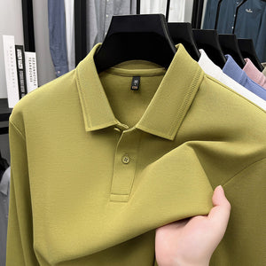 Mercerized Cotton Long-Sleeved Polo Shirt for Men – Breathable Casual Dad Style Top for Spring & Autumn