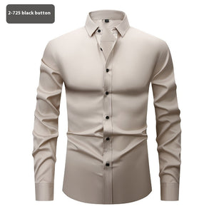 Men’s Long Sleeve Stretch Shirt – Fashionable Solid Color Loose Fit Top for Casual & Daily Wear