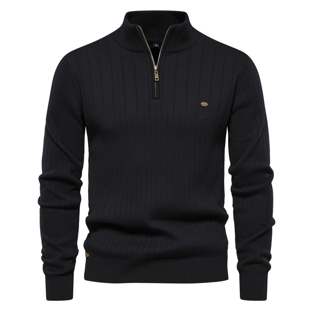 Men’s Stand Collar Half-Zip Sweater – Slim Fit Cotton Blend Pullover, Stylish Autumn Casual Top