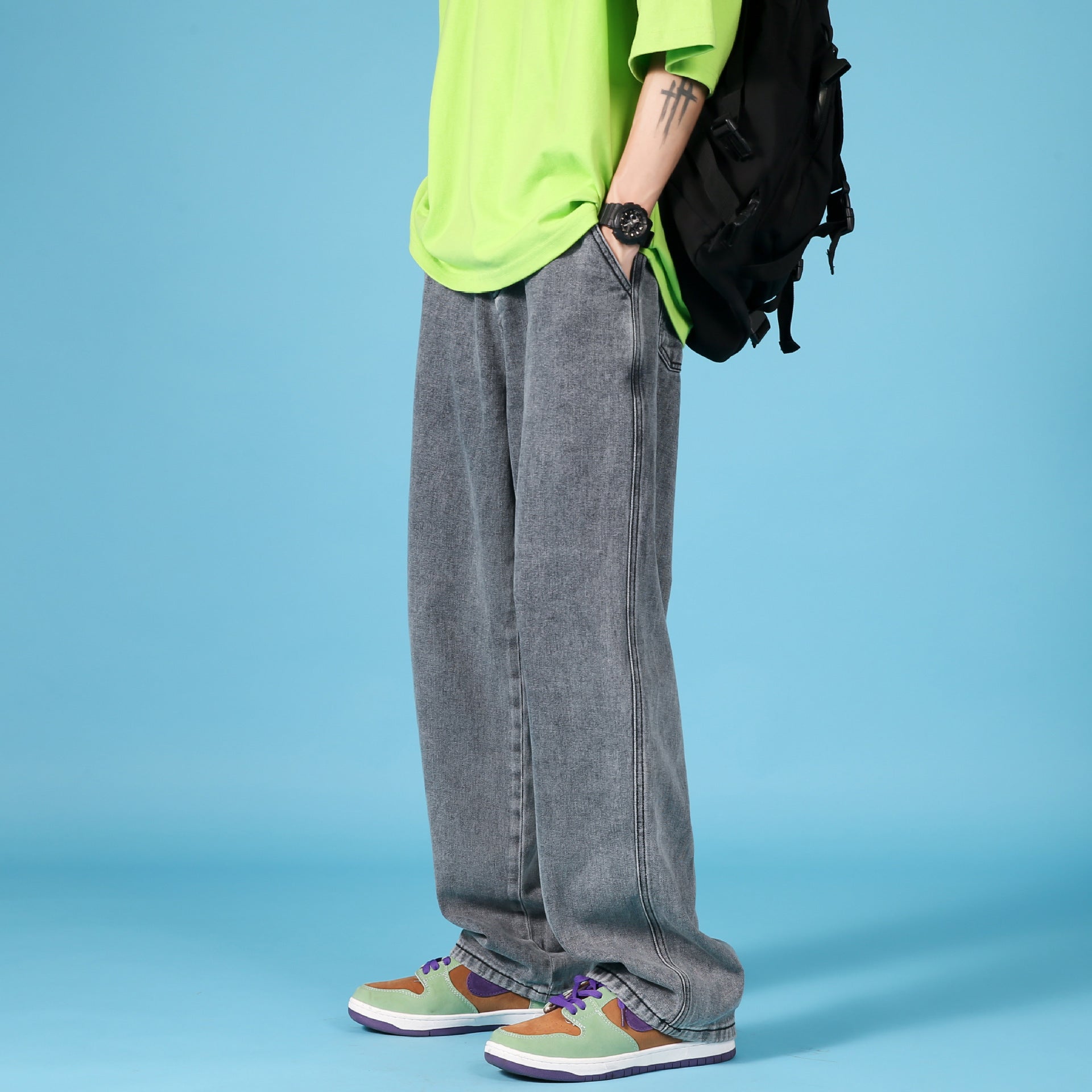 Men's Straight Loose Jeans Hip Hop Cargo Denim Pants – Casual Street Style Zipper Trousers