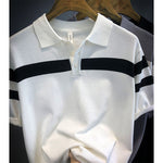 Men’s Polo Shirt Lapel Short-Sleeved Sweater – Lightweight Loose Fit Color Block Top