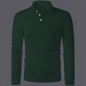Men’s Solid Color Fashion Lapel Long Sleeve Polo Shirt – Loose Fit Daily Wear Top in Multiple Colors