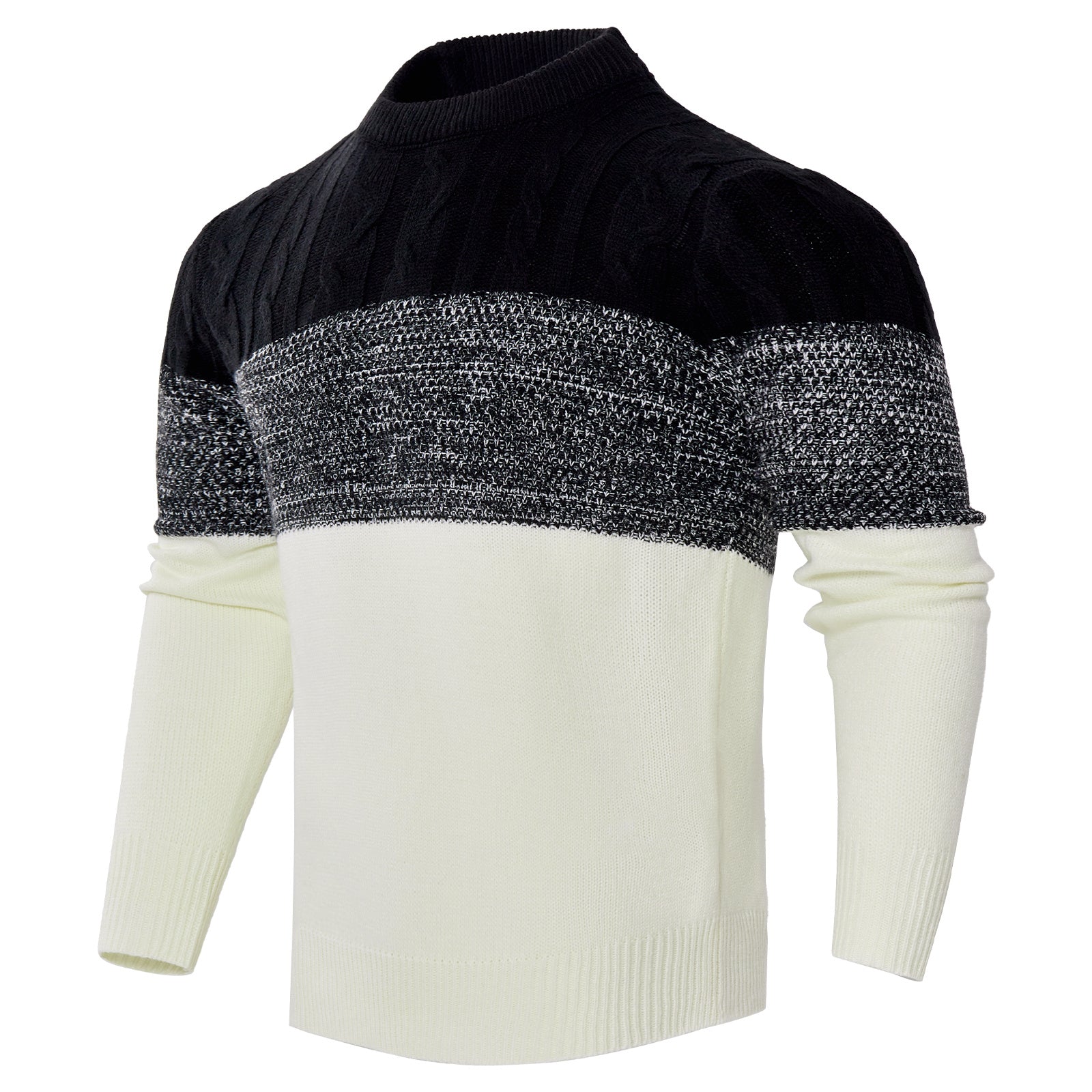 Men's Color Block Cable Knit Sweater – Long Sleeve Pullover for Casual, Outdoor, and Daily Wear