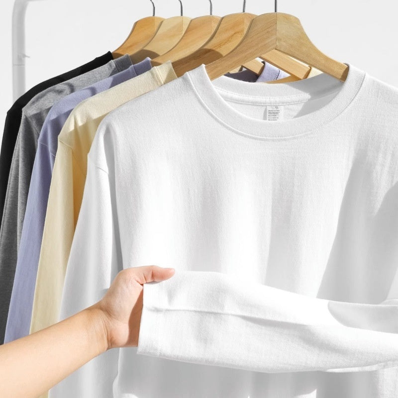 Men’s Early Autumn Western Style Base Shirt – Solid Color Cotton Long Sleeve Casual Top
