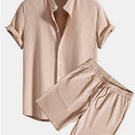 Men’s Casual Beachwear Two-Piece Set – Loose Short Sleeve & Shorts | Summer Striped Outfit for Daily Comfort