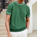 Men's Complex Knitwear Short Sleeve T-shirt – Slim Fit Round Neck Striped Top for Youth