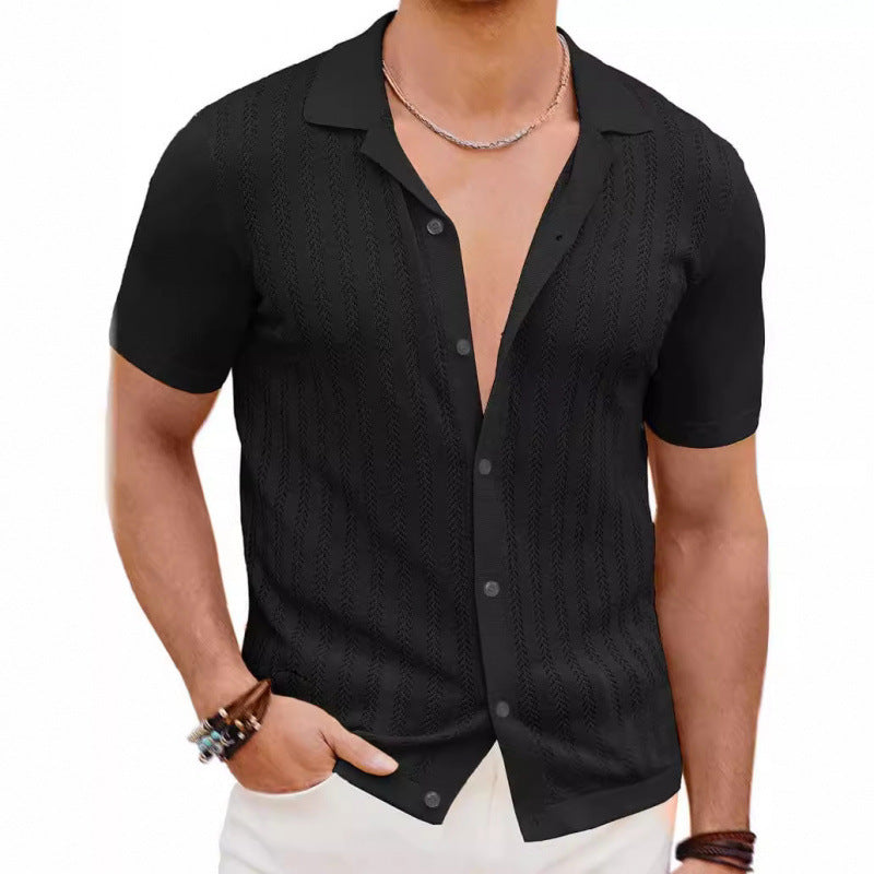Summer Cool Hollow Men’s Shirt | Lightweight Breathable Short Sleeve Cardigan Top