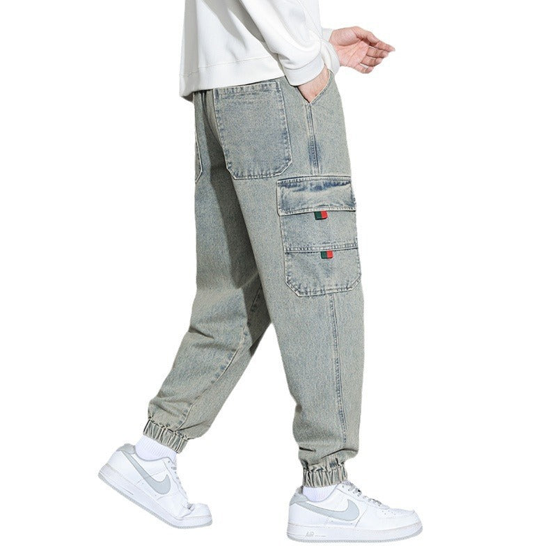 Retro Workwear Jeans for Men Loose Fit Cotton Denim Pants with Zipper Fly – Casual Spring Style