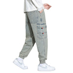Retro Workwear Jeans for Men Loose Fit Cotton Denim Pants with Zipper Fly – Casual Spring Style