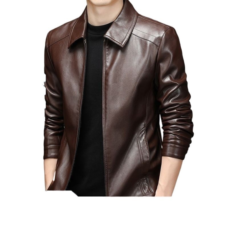 Thin Fleece-Lined Soft Leather Jacket for Dad – Warm, Stylish, and Comfortable Outerwear