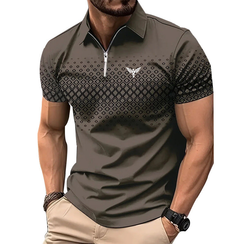 Men’s Summer Fashion Sports Short Sleeve – Stylish Striped Shirt with Zipper Design, Loose Fit Casual Top