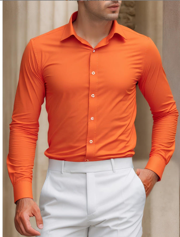 Men’s Summer Anti-Wrinkle Long Sleeve Casual Shirt – Loose Fit Polyester Top for Leisure and Daily Wear